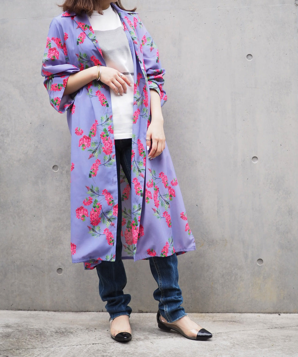 Flower Printed Gather Shirt Dress