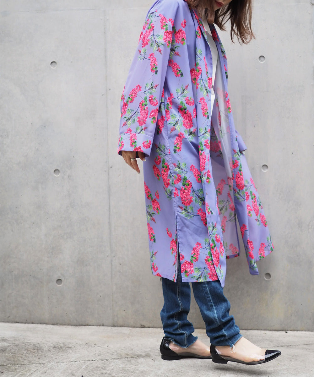 Flower Printed Gather Shirt Dress