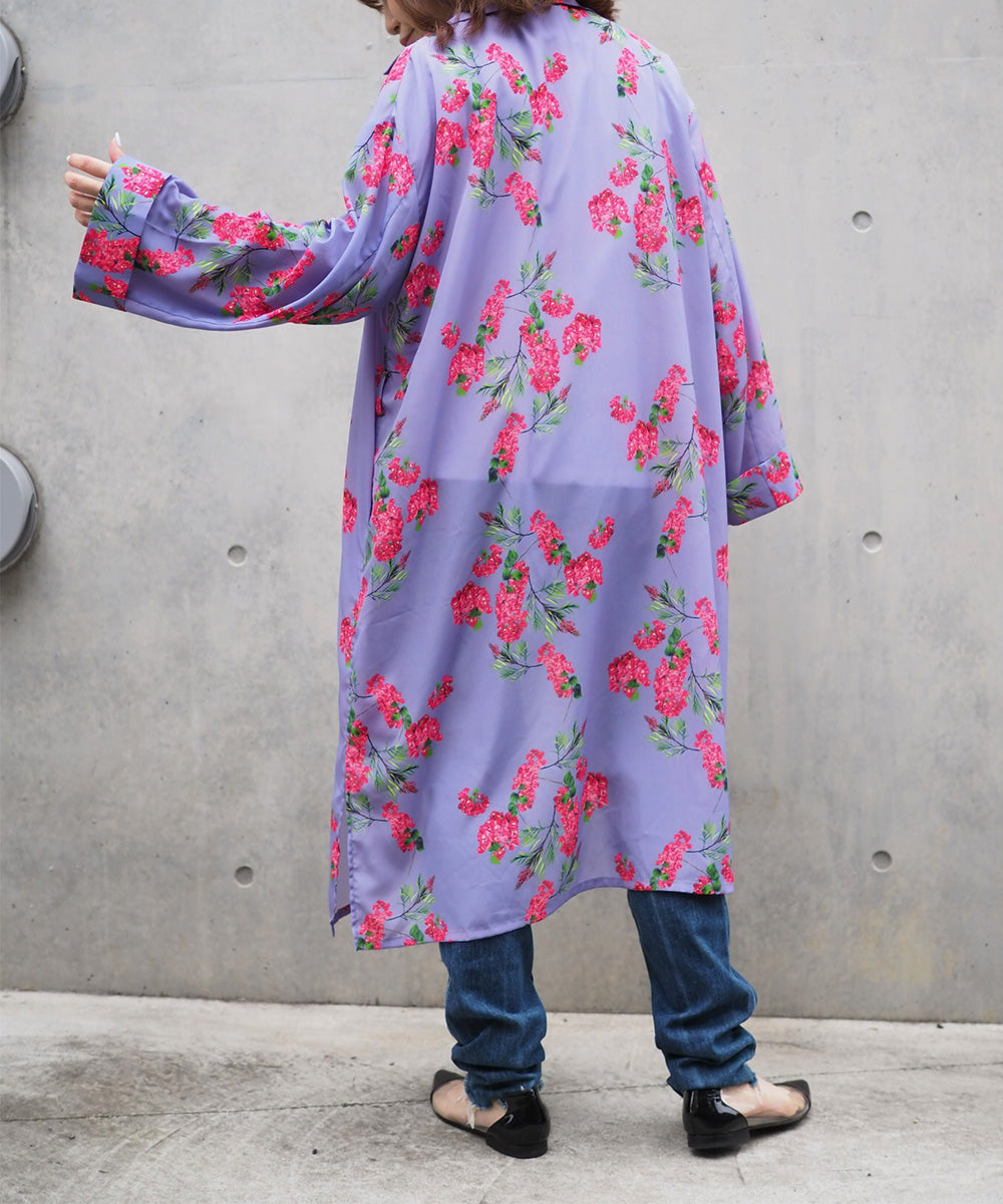 Flower Printed Gather Shirt Dress