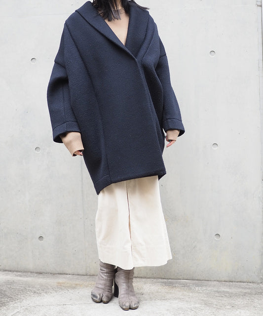 Wool Cocoon Volume Coat (NAVY)